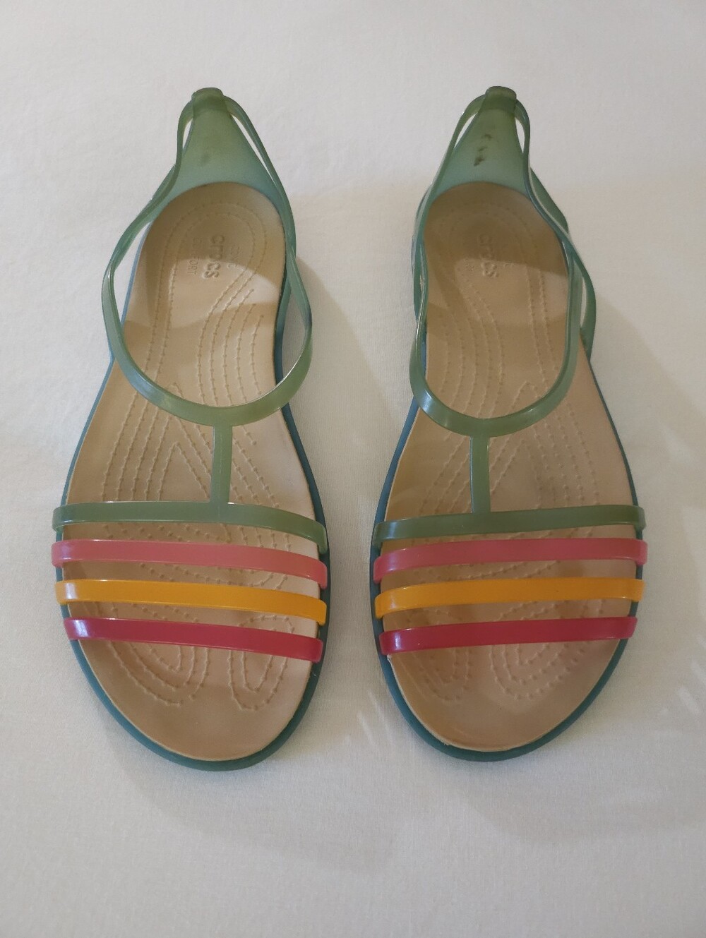 Crocs Isabella Flat Sandals Multicolor Strappy Jelly Green Womens US Size 9 Wide